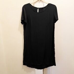 Quince Silk T-Shirt Dress Small Black Mini High Low‎ Short Sleeve Classic Casual